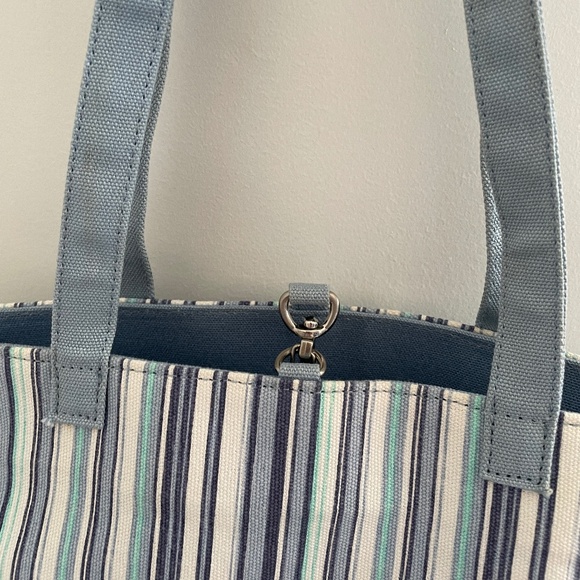 EDDIE BAUER Blue Striped Canvas Women Tote/Hand/Shoulder Bag - NWOT - Picture 5 of 6
